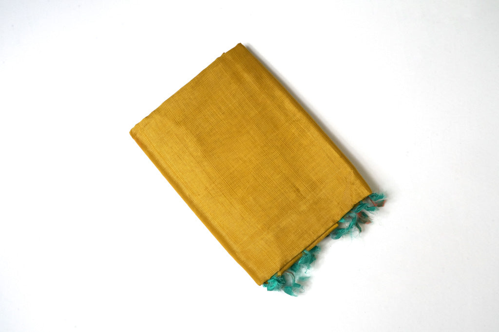Golden Yellow Mangalagiri Cotton Saree with Contrast Teal Pallu