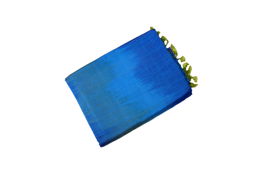 Blue Ikat Mangalagiri Pattu Saree with Lime Green Pallu