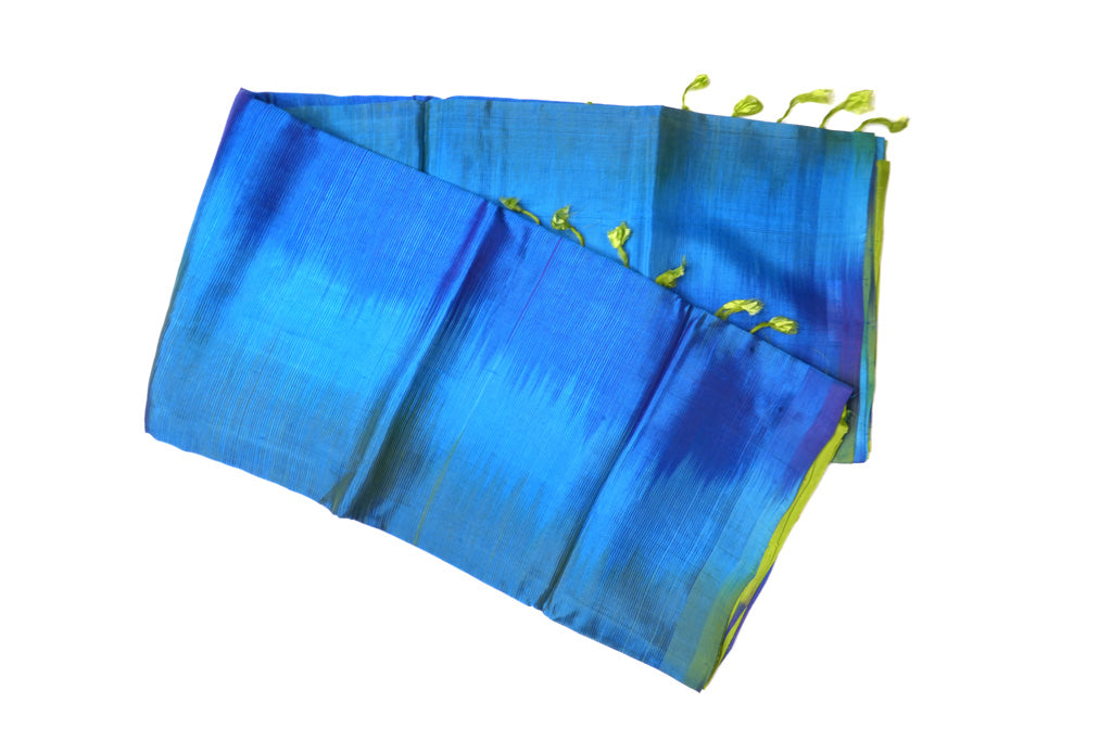 Blue Ikat Mangalagiri Pattu Saree with Lime Green Pallu