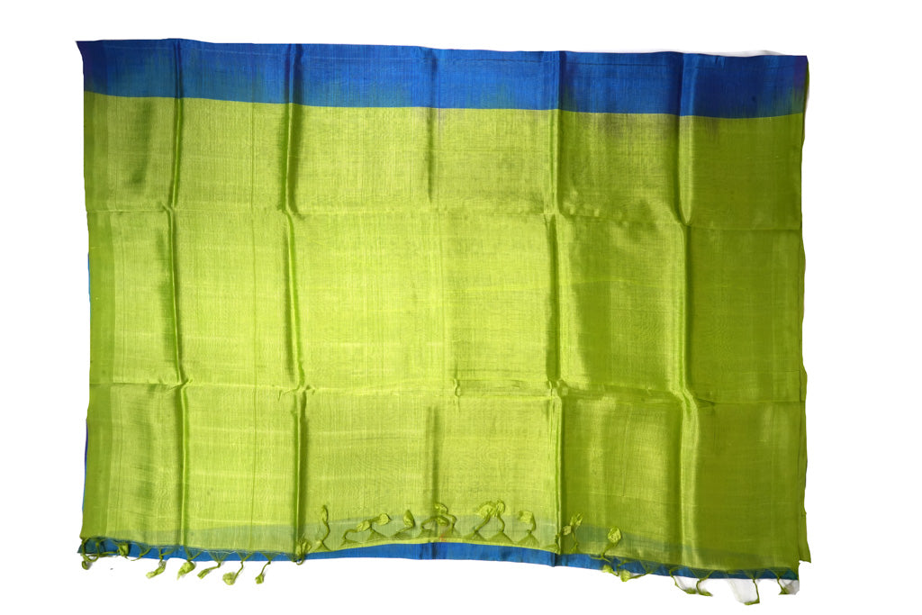 Blue Ikat Mangalagiri Pattu Saree with Lime Green Pallu