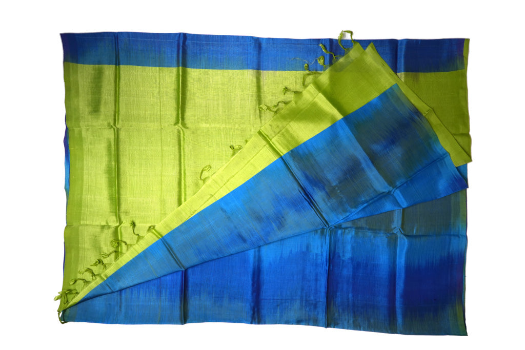 Blue Ikat Mangalagiri Pattu Saree with Lime Green Pallu