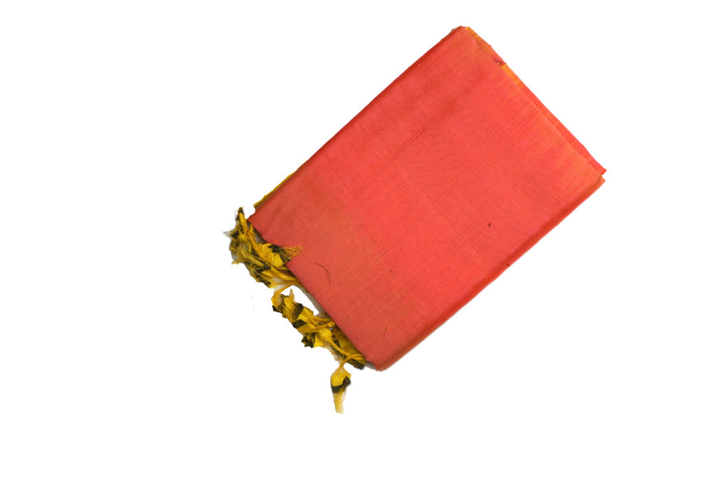 Coral Orange Ikat Mangalagiri Pattu Saree with Golden Yellow Pallu