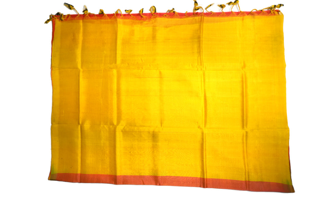 Coral Orange Ikat Mangalagiri Pattu Saree with Golden Yellow Pallu
