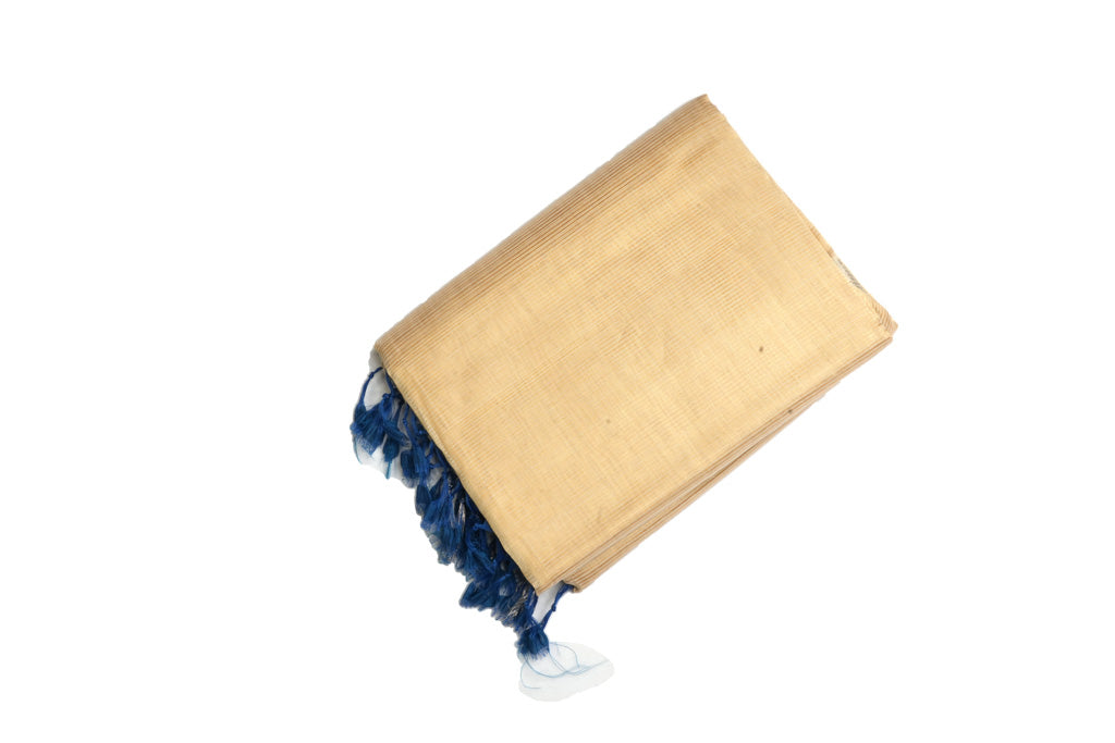 Cream Gold Mangalagiri Pattu Saree with Royal Blue Zari Pallu