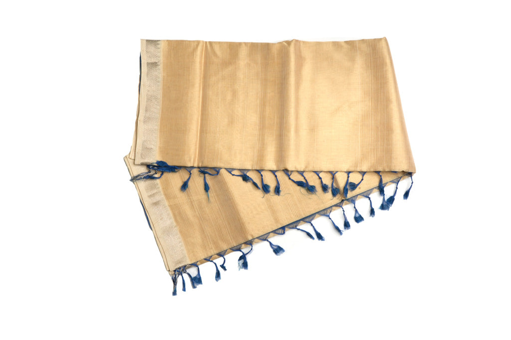Cream Gold Mangalagiri Pattu Saree with Royal Blue Zari Pallu
