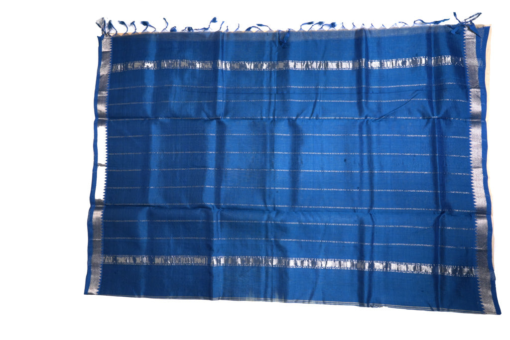 Cream Gold Mangalagiri Pattu Saree with Royal Blue Zari Pallu