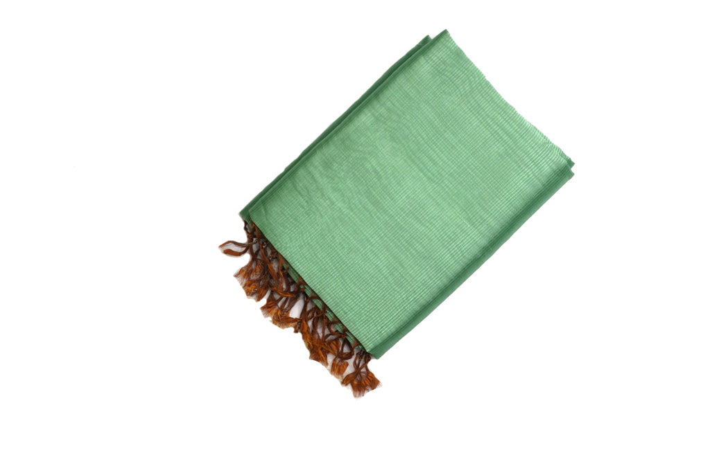Mint Green Mangalagiri Pattu Saree with Copper Zari Pallu