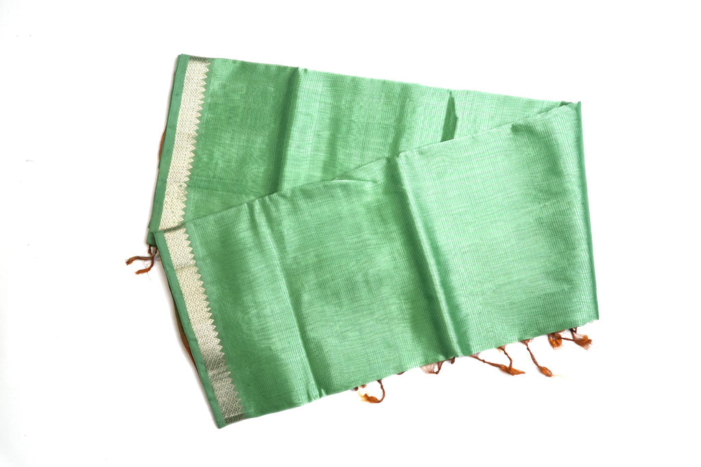 Mint Green Mangalagiri Pattu Saree with Copper Zari Pallu