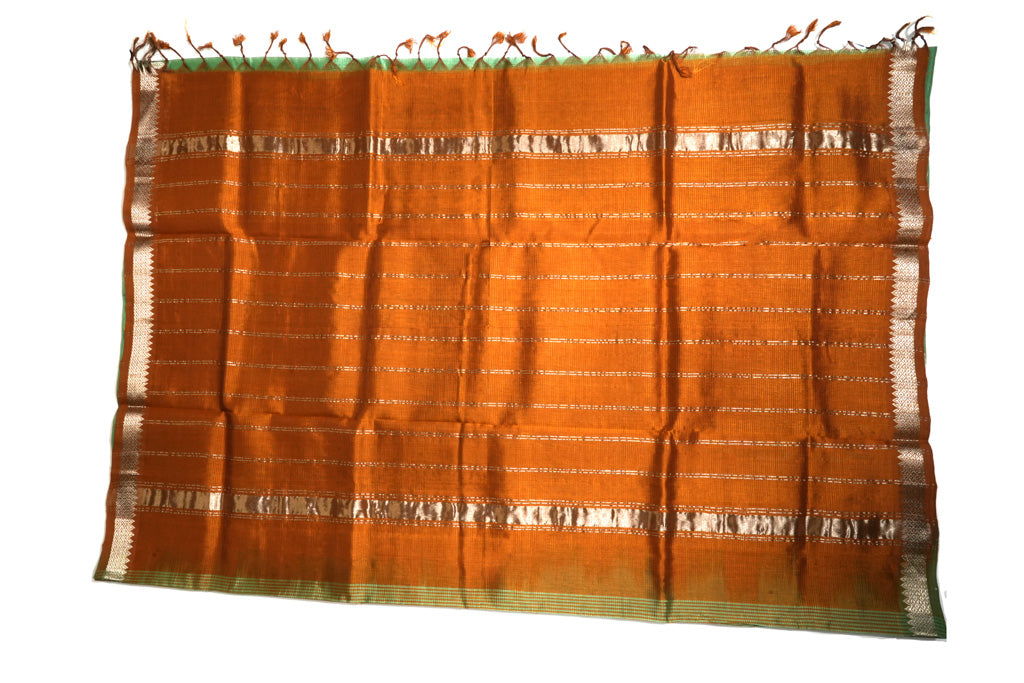 Mint Green Mangalagiri Pattu Saree with Copper Zari Pallu