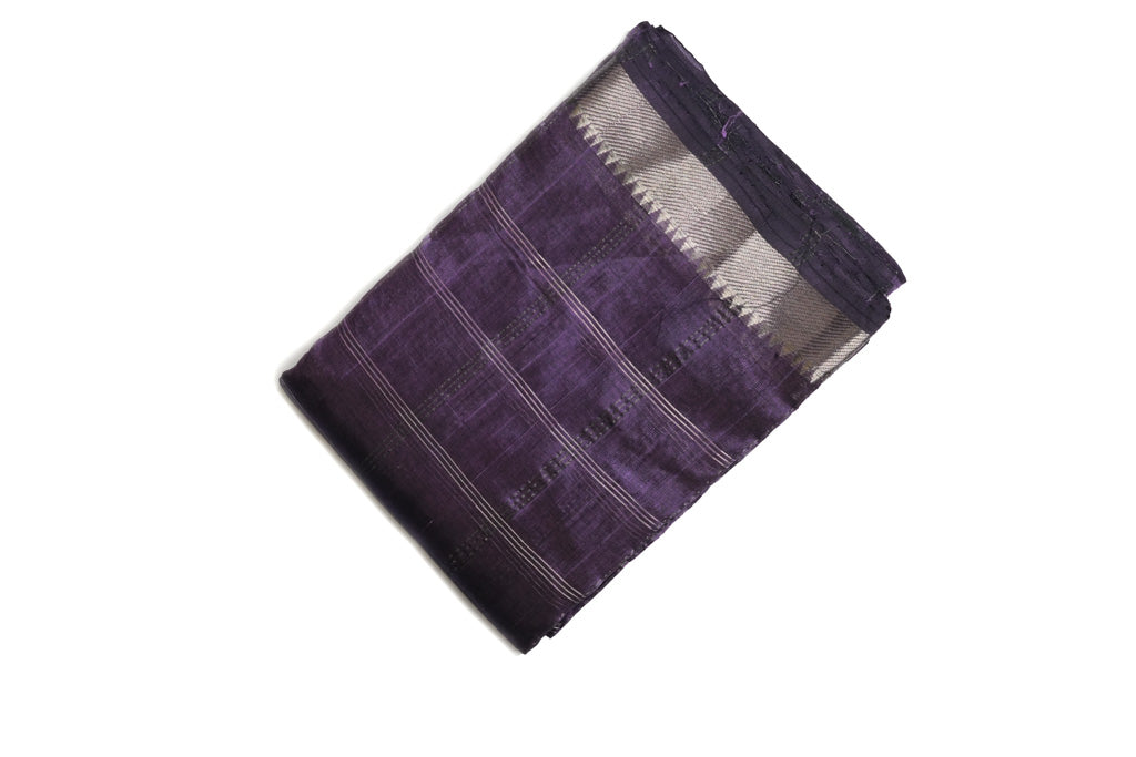 Royal Purple Mangalagiri Pattu Saree with Silver Zari Stripes