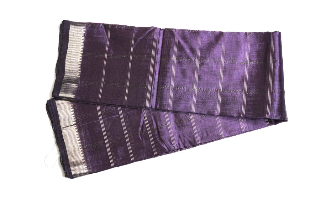 Royal Purple Mangalagiri Pattu Saree with Silver Zari Stripes