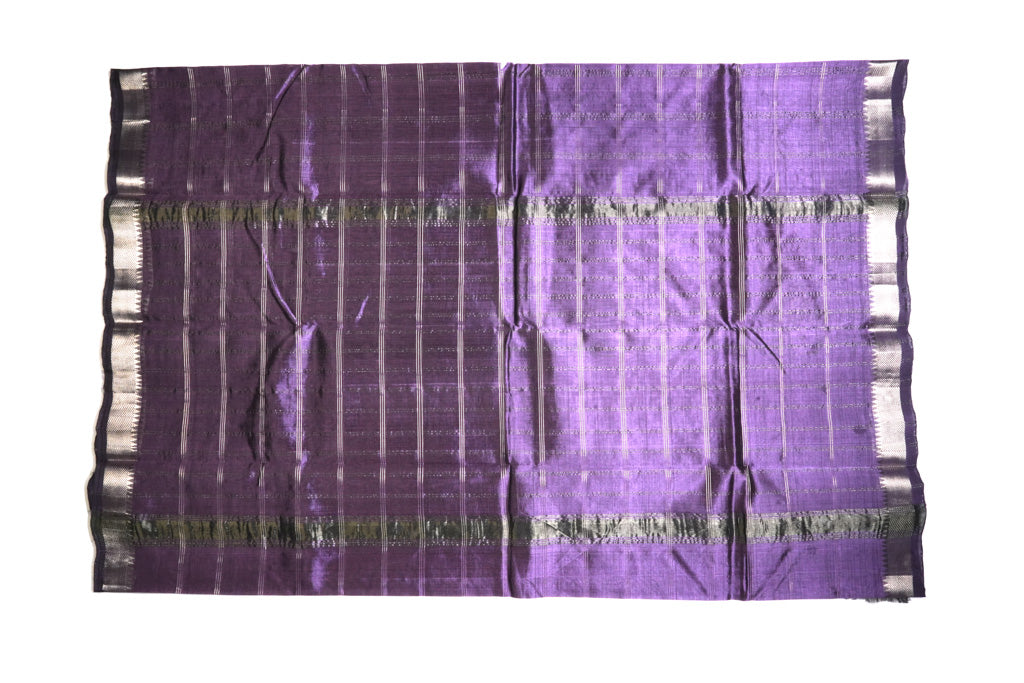 Royal Purple Mangalagiri Pattu Saree with Silver Zari Stripes