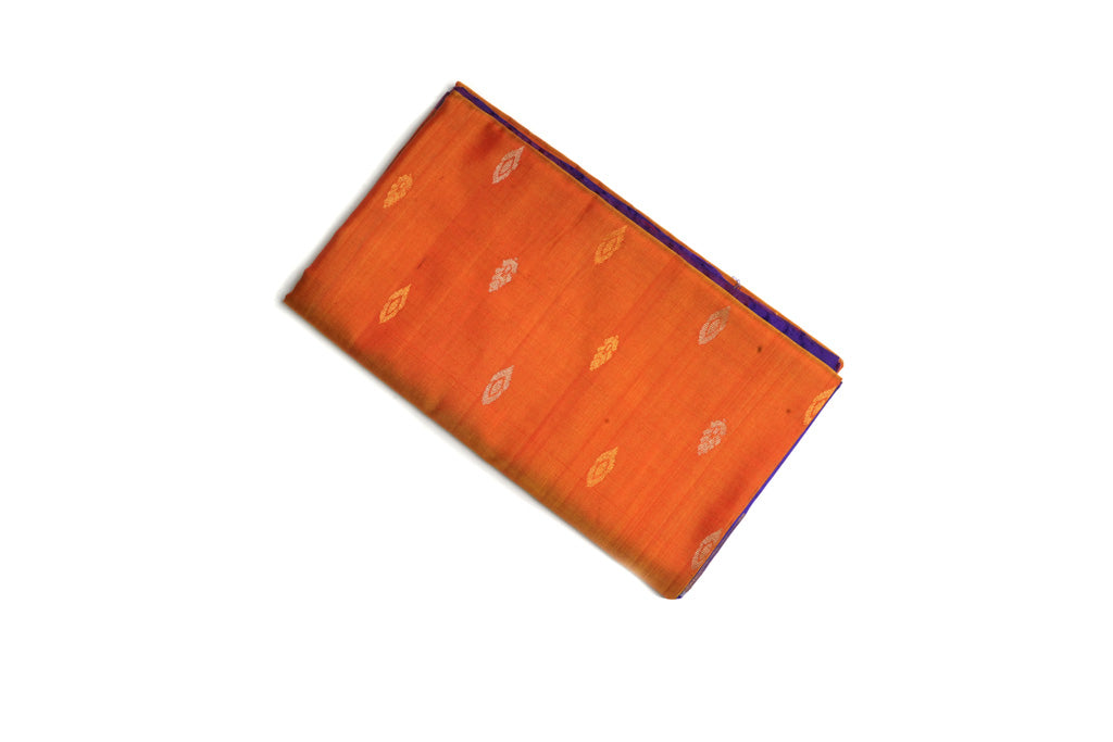 Orange Uppada Pattu Saree with Royal Blue Pallu & Ikat Border