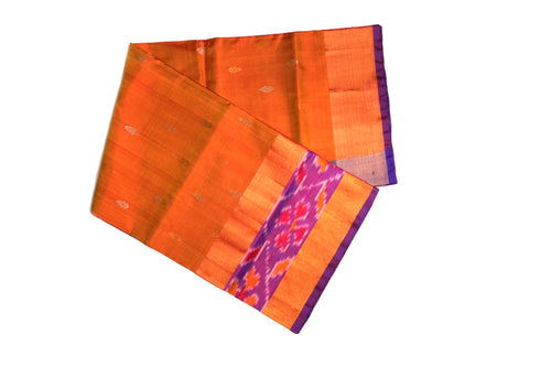 Orange Uppada Pattu Saree with Royal Blue Pallu & Ikat Border
