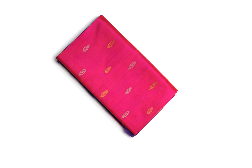 Rani Pink Uppada Pattu Saree with Royal Blue Pallu & Ikat Border