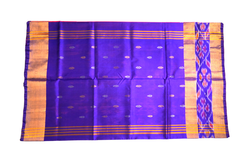 Rani Pink Uppada Pattu Saree with Royal Blue Pallu & Ikat Border