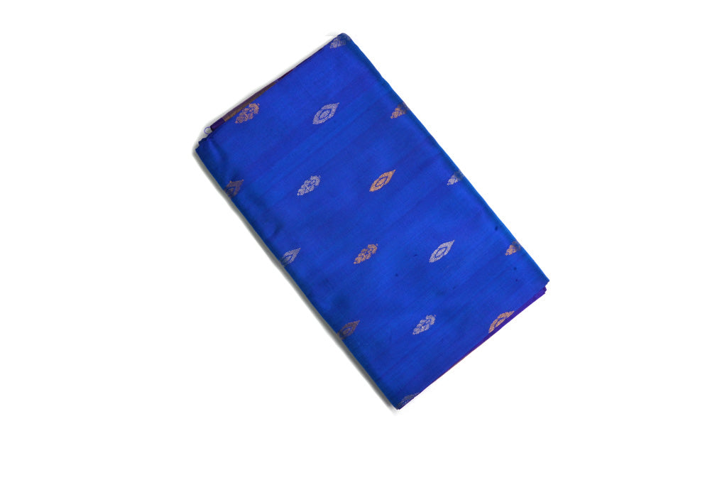 Royal Blue Uppada Pattu Saree with Gold Zari Buttas & Ikat Border