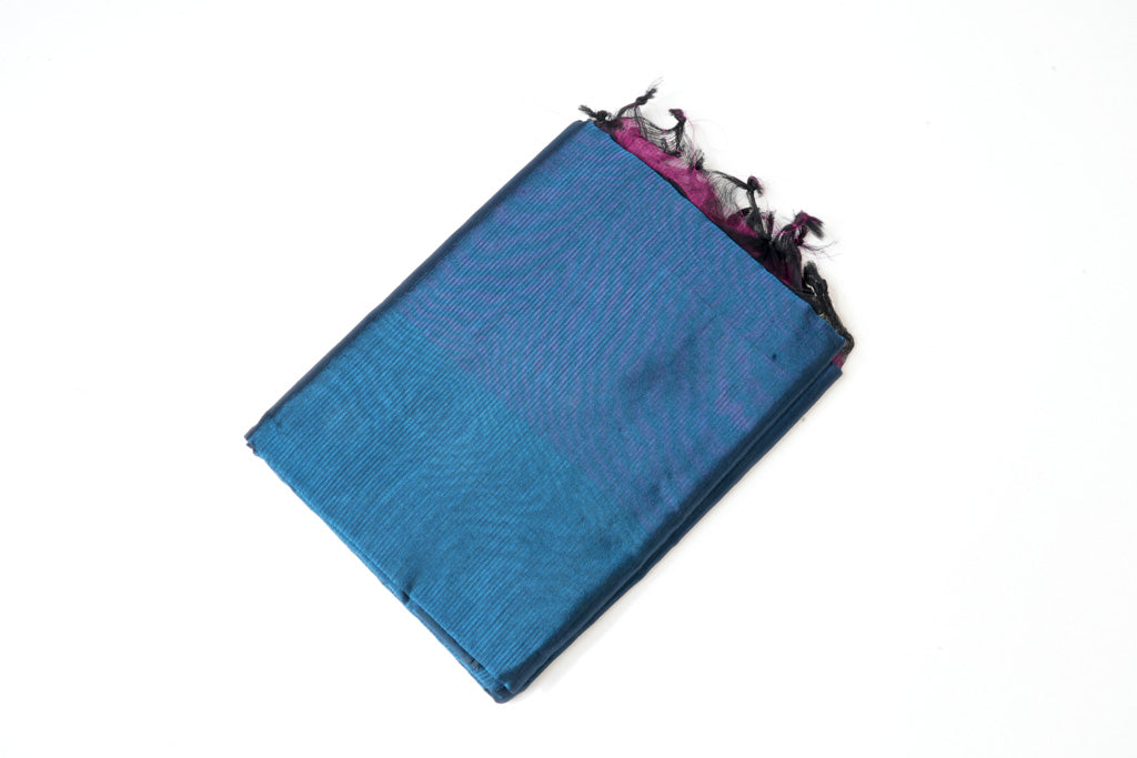 Teal Blue Mangalagiri Cotton Saree with Magenta Zari Border