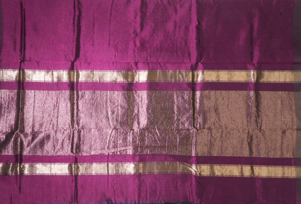 Teal Blue Mangalagiri Cotton Saree with Magenta Zari Border