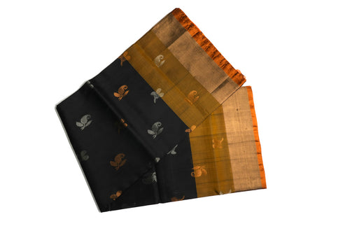 Black & Mustard Uppada Pattu Saree with Gold Zari Buttas