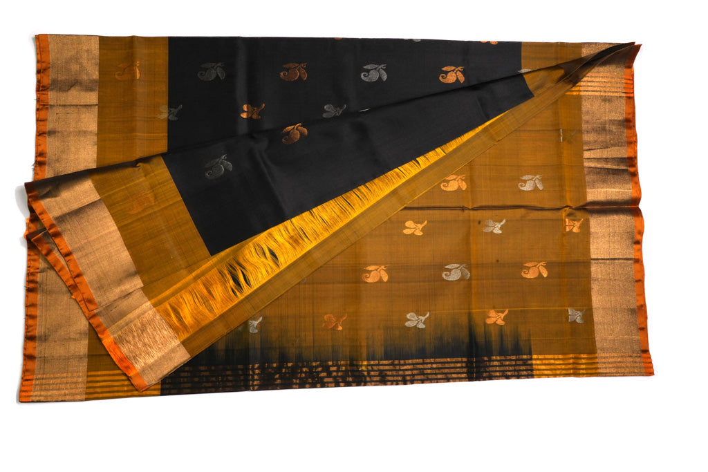 Black & Mustard Uppada Pattu Saree with Gold Zari Buttas