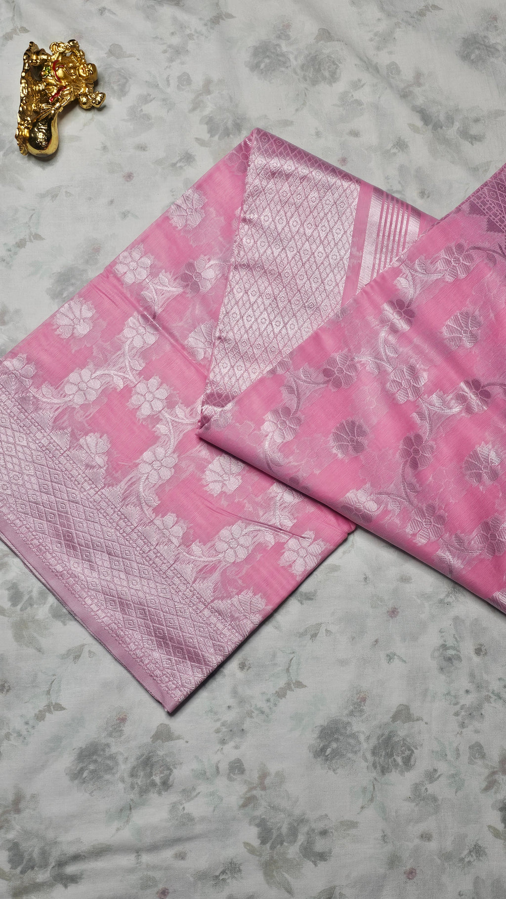 Pastel Pink Silk Saree with Silver Zari Floral Weave