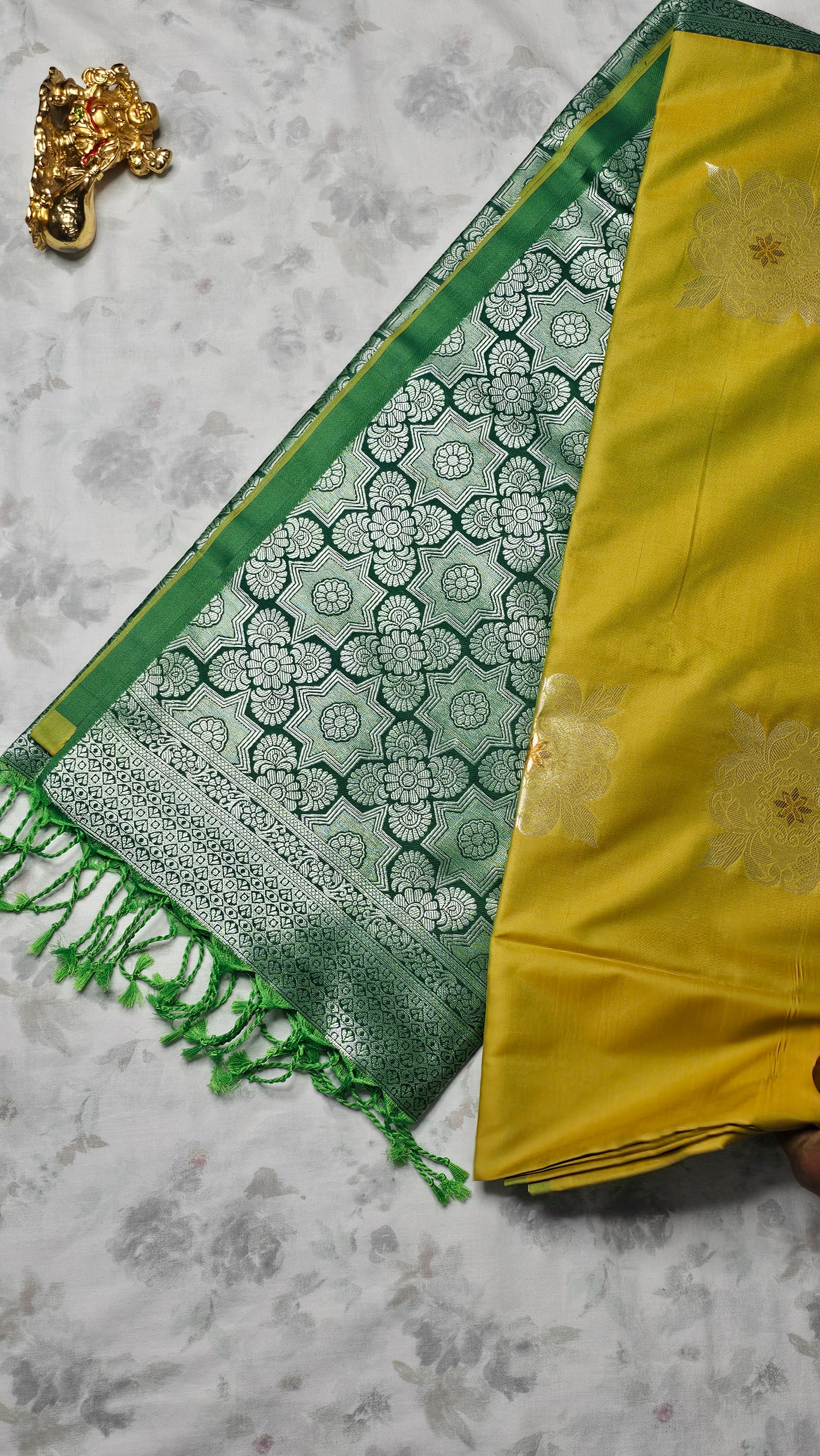 Radiant Yellow Silk Saree with Green Zari Woven Pallu