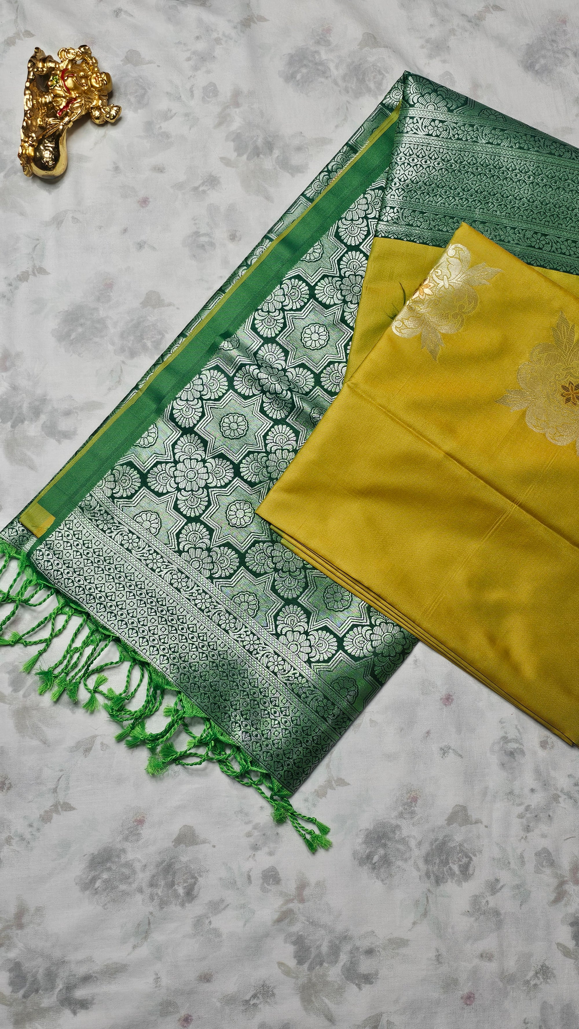 Radiant Yellow Silk Saree with Green Zari Woven Pallu