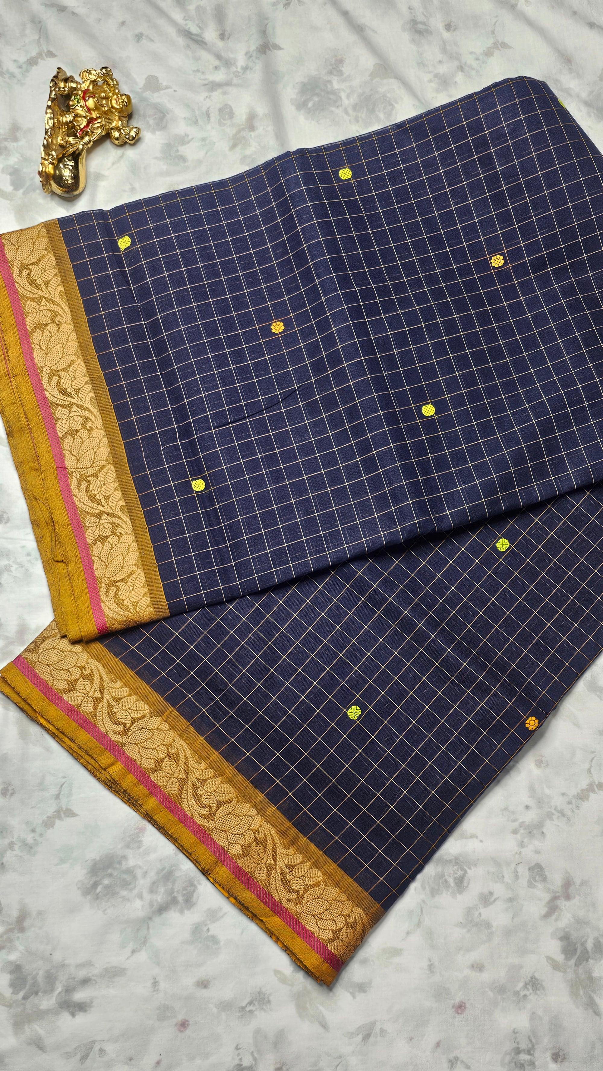 Pure checkered Chettinad Cotton Saree – Handwoven Elegance from Tamil Nadu