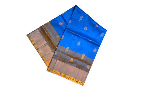 Royal Blue Uppada Pattu Saree with Mustard Gold Pallu