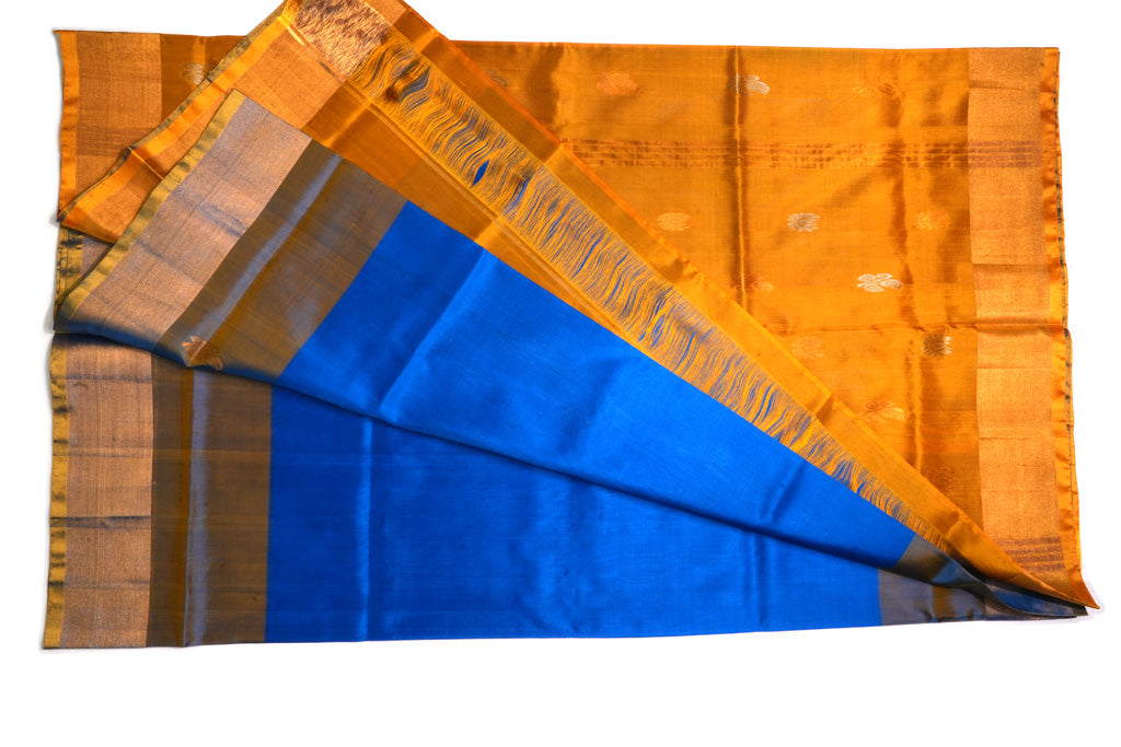 Royal Blue Uppada Pattu Saree with Mustard Gold Pallu