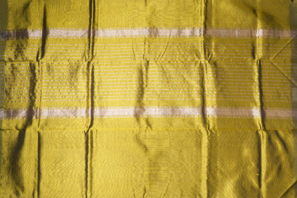 Bright Yellow Mangalagiri Cotton Saree with Magenta Contrast Pallu