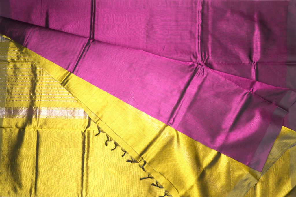 Bright Yellow Mangalagiri Cotton Saree with Magenta Contrast Pallu