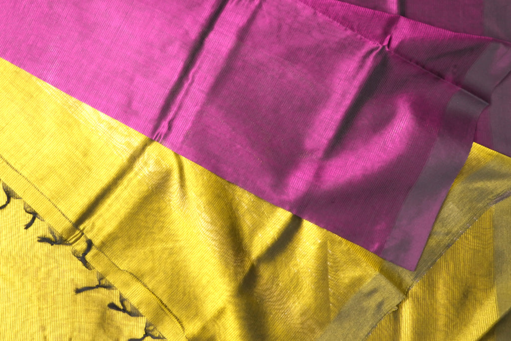 Bright Yellow Mangalagiri Cotton Saree with Magenta Contrast Pallu