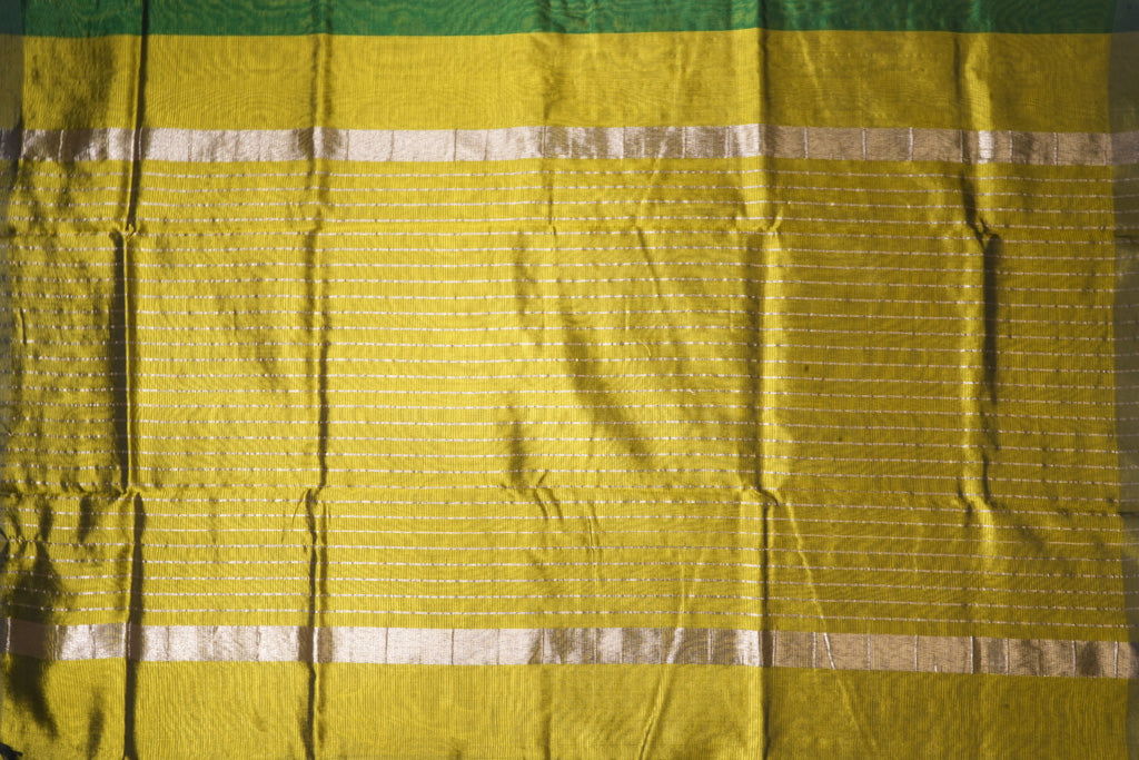 Mustard Yellow Mangalagiri Cotton Saree with Emerald Green Contrast Pallu