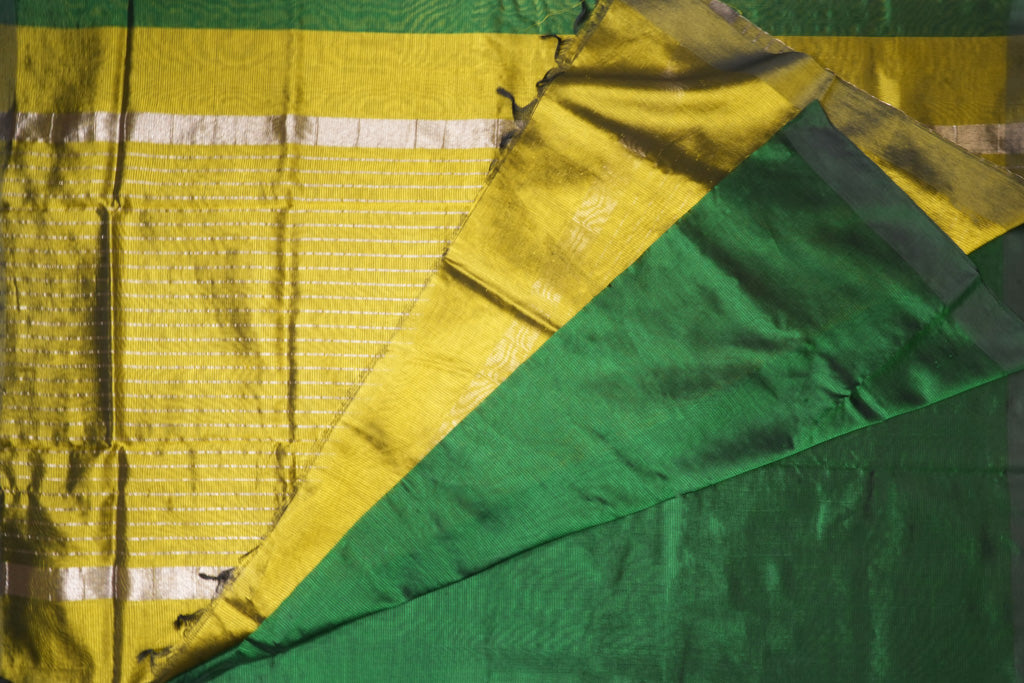 Mustard Yellow Mangalagiri Cotton Saree with Emerald Green Contrast Pallu