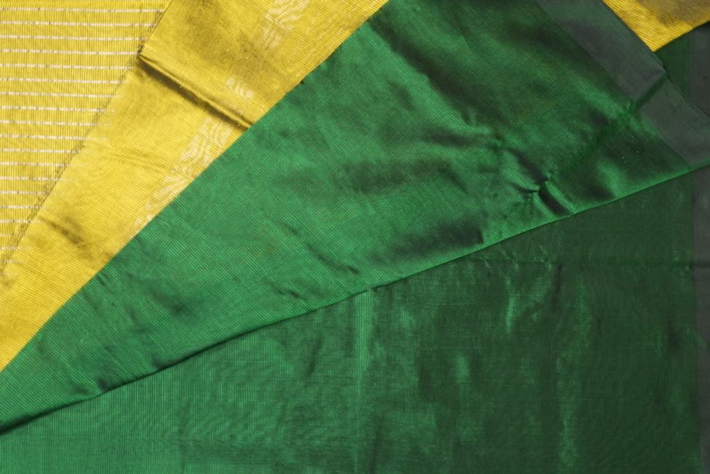 Mustard Yellow Mangalagiri Cotton Saree with Emerald Green Contrast Pallu