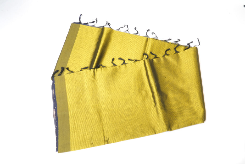 Bright Yellow Mangalagiri Cotton Saree with Indigo Blue Contrast Pallu