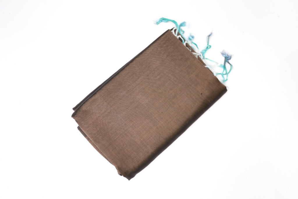 Coffee Brown Mangalagiri Cotton Saree with Sky Blue Contrast Pallu