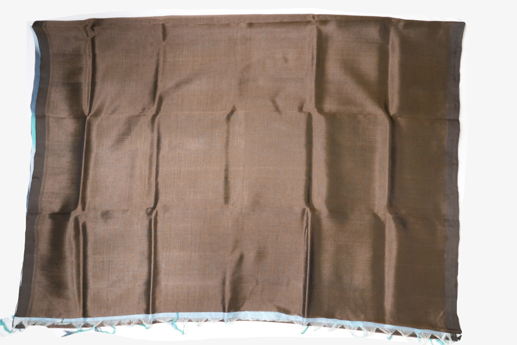 Coffee Brown Mangalagiri Cotton Saree with Sky Blue Contrast Pallu