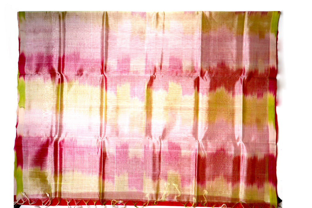 Ikkat Rani Pink Mangalagiri Cotton Saree with Soft Gold Contrast Pallu