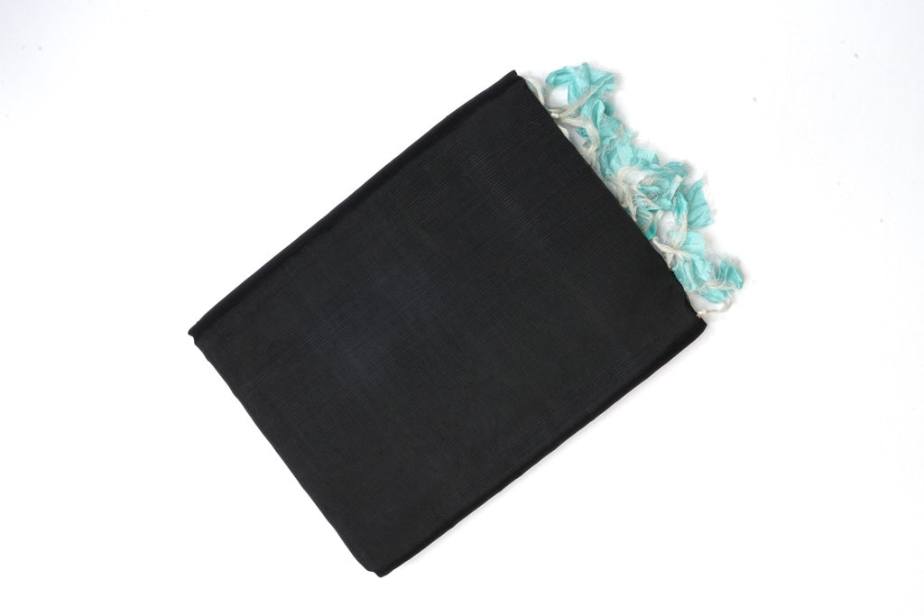 Black Ikat Mangalagiri Pattu Saree with Aqua Blue Pallu