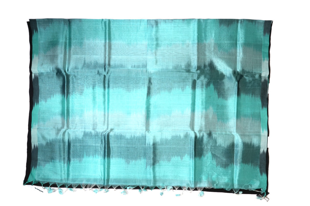 Black Ikat Mangalagiri Pattu Saree with Aqua Blue Pallu