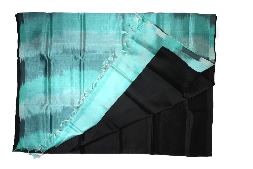 Black Ikat Mangalagiri Pattu Saree with Aqua Blue Pallu
