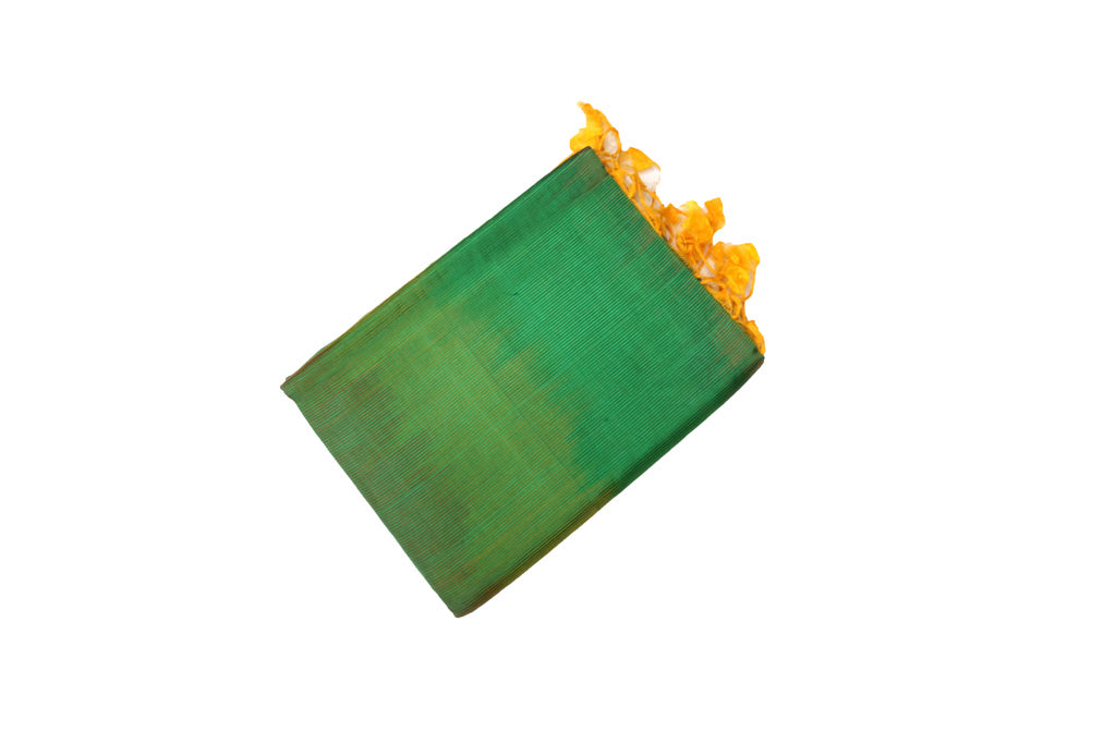 Green Ikat Mangalagiri Pattu Saree with Golden Yellow Pallu