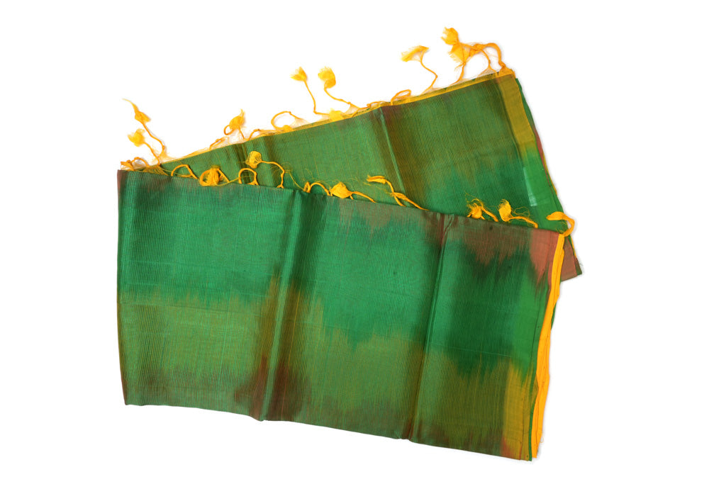 Green Ikat Mangalagiri Pattu Saree with Golden Yellow Pallu