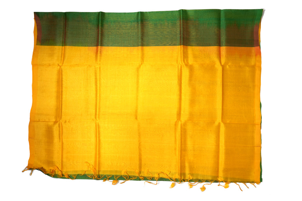 Green Ikat Mangalagiri Pattu Saree with Golden Yellow Pallu