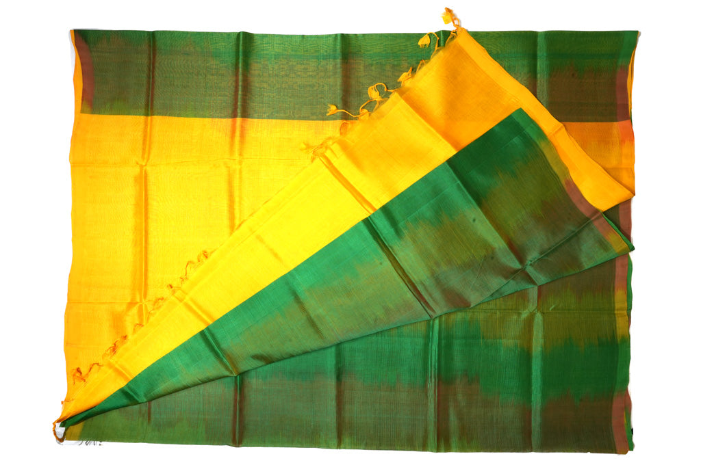 Green Ikat Mangalagiri Pattu Saree with Golden Yellow Pallu