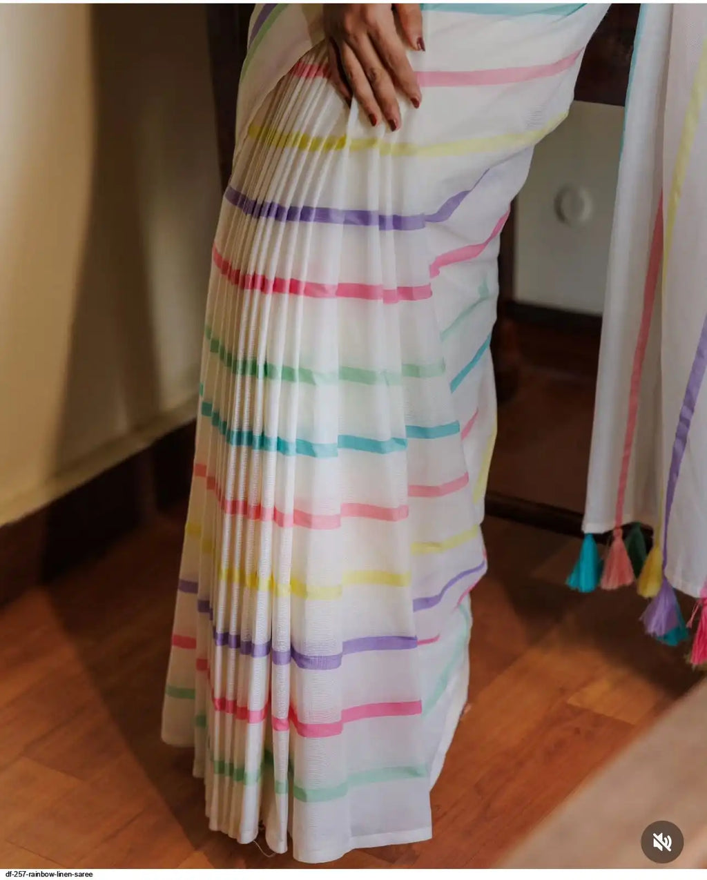 Beautiful Multi Coloured Lenin Saree