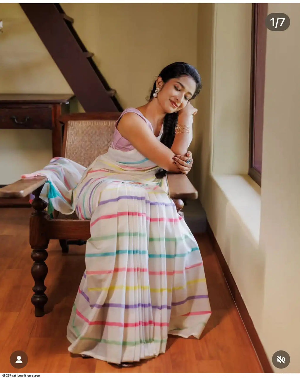 Beautiful Multi Coloured Lenin Saree